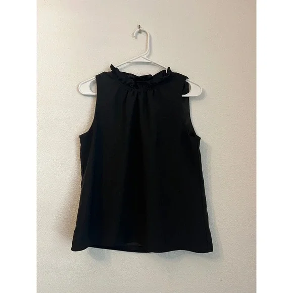 J. Crew Black Sleeveless Ruffle Mock Neck Blouse Top - Women's Small Petite - Picture 1 of 3
